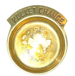 Vintage Solid Brass "Pocket Change"‎ Shallow Change Rings Keys Dish 5.25"X4.5"